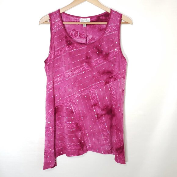 Y2K Sequin Tank Top Magenta Pink Fairygrunge Asymmetrical Blouse Dressbarn 2X - Picture 4 of 6